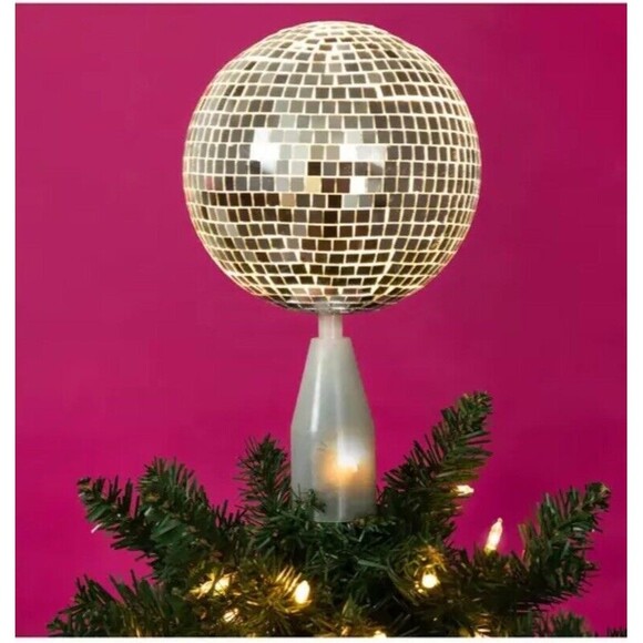 Rotating Ball Christmas Tree Topper Disco Mirror Ball New - Picture 1 of 8
